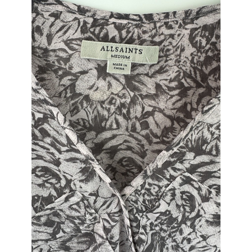 All Saints Penny Rosey Dusty Pink Boho Faux Wrap Long Sleeve Floral Blouse Med M - Picture 4 of 8